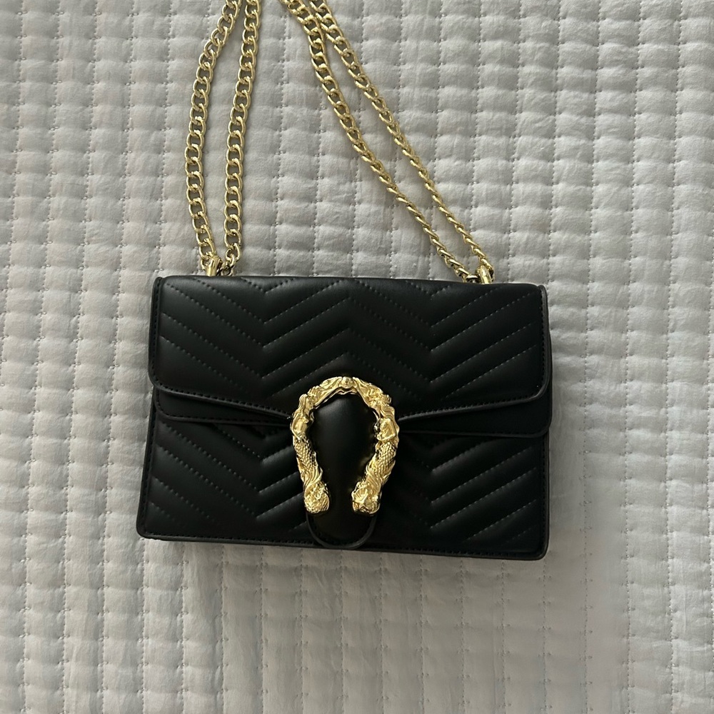 Amazon Black and Gold Quilted Crossbody Bag with Chain